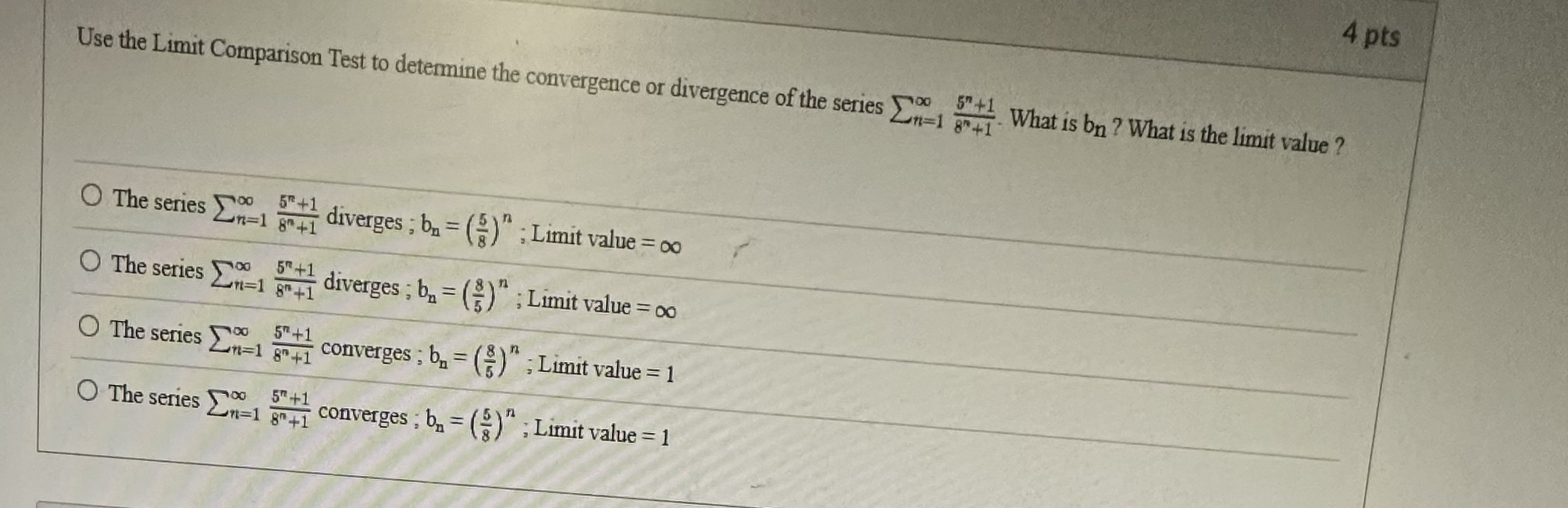4 pts Use the Limit Comparison Test to determine