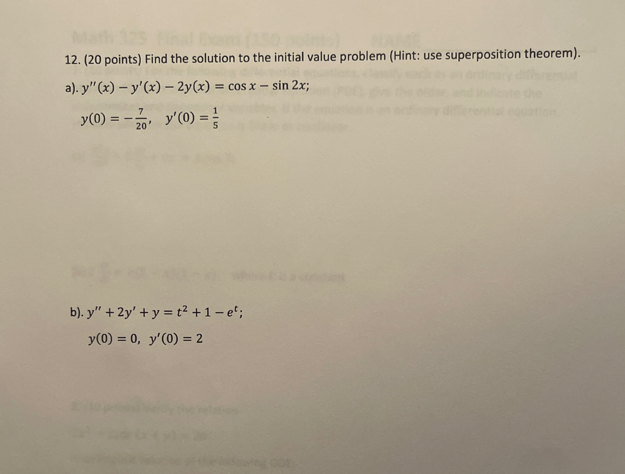 ( 2 0 points ) Find the solution to the initial