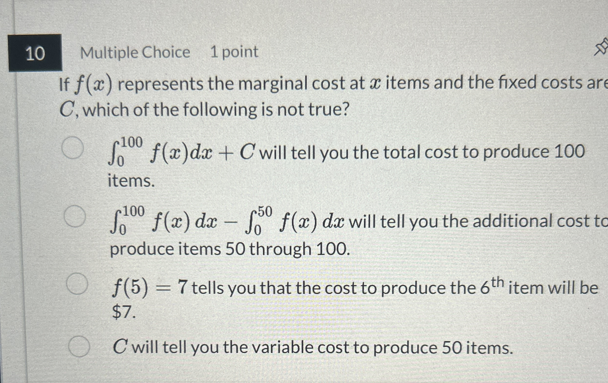 1 0 Multiple Choice 1 point If f ( x ) represents