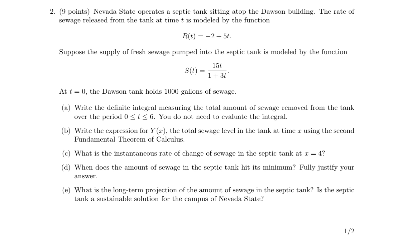 ( 9 points ) Nevada State operates a septic tank
