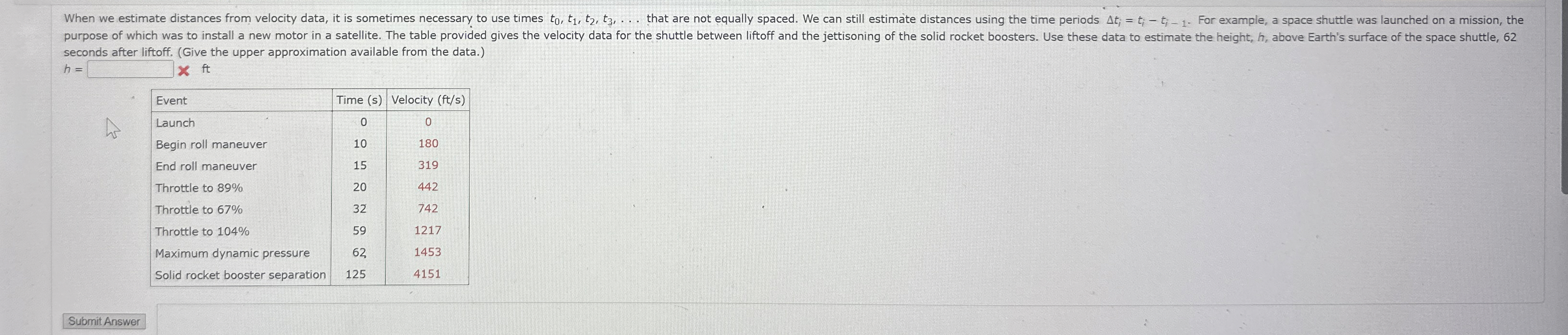 seconds after liftoff. ( Give the upper