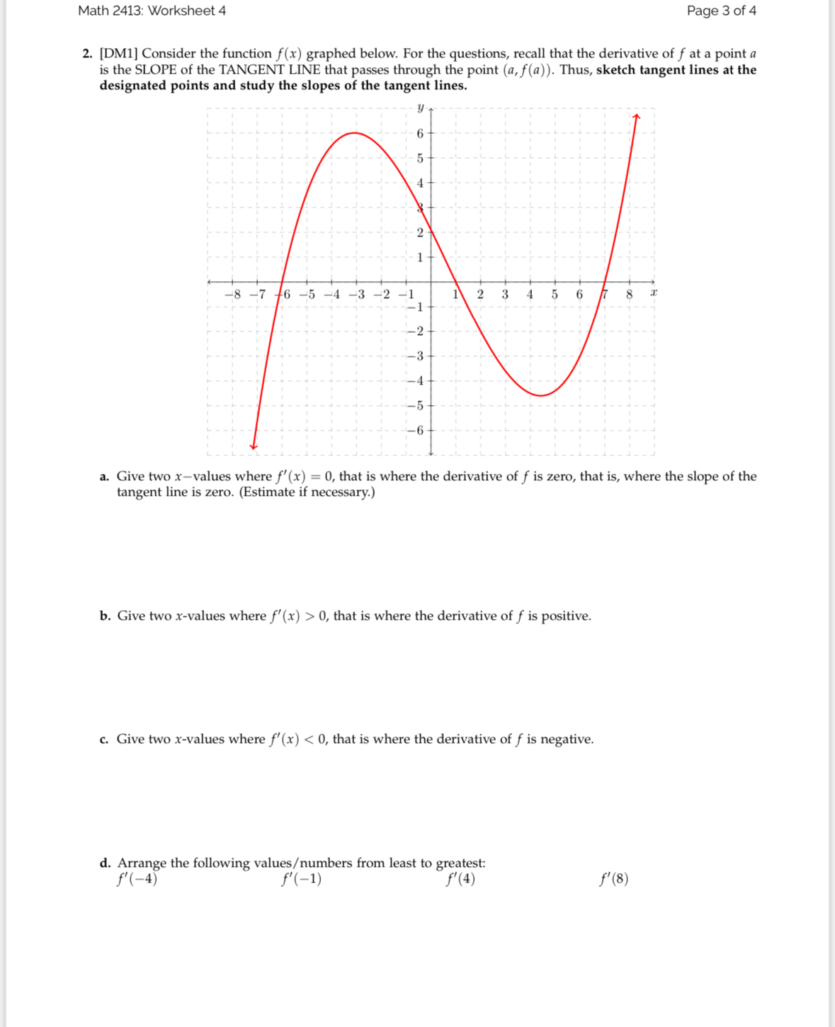 Math 2 4 1 3 : Worksheet 4 Page 3 of 4 2 . [ DM 1