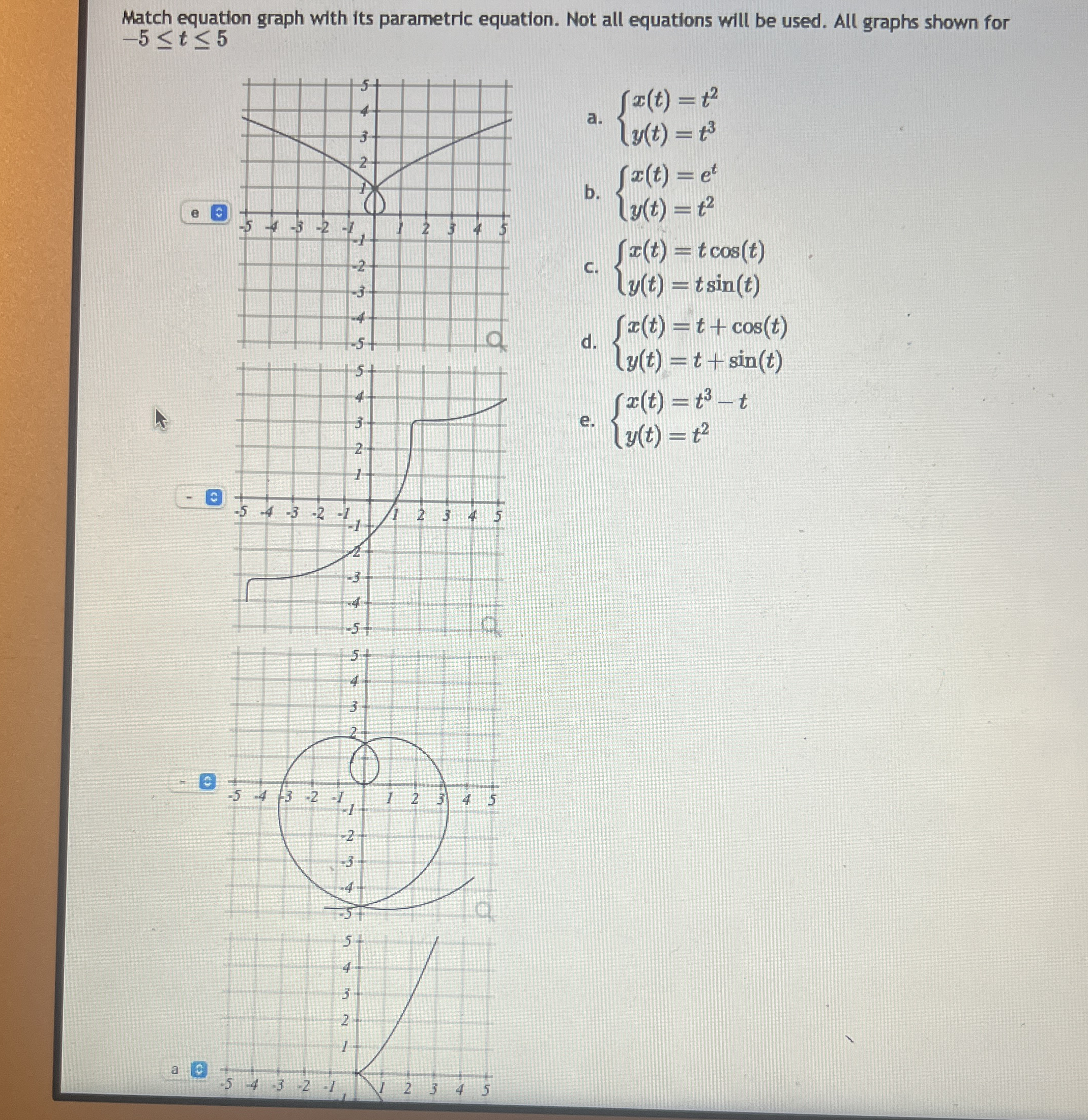 ( c ) 6 a . x ( t ) = t 2 y ( t ) = t 3 b . x ( t