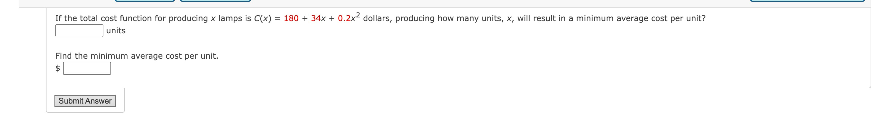 If the total cost function for producing x lamps