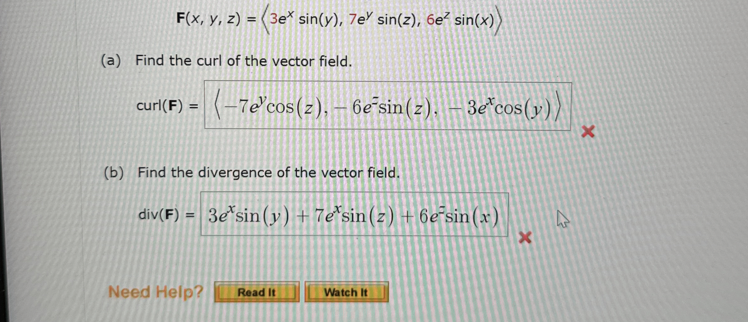 F ( x , y , z ) = ( : 3 e x s i n ( y ) , 7 e y s