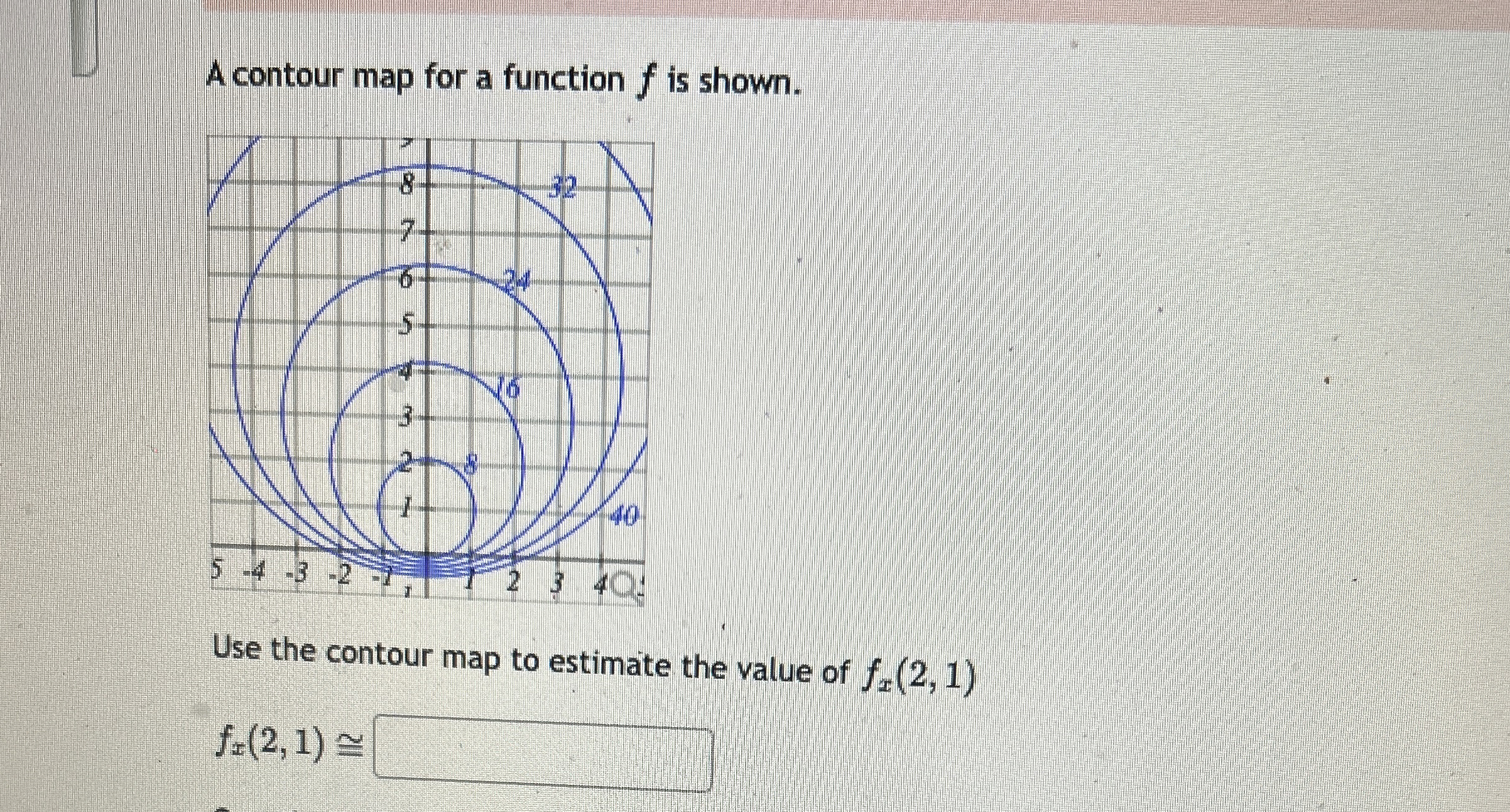 A contour map for a function f is shown. Use the