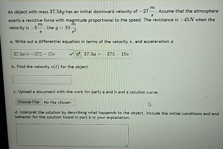 An object with mass 3 7 . 5 kg has an initial