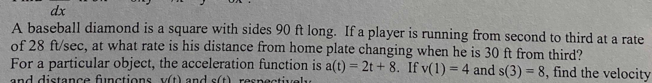 A baseball diamond is a square with sides 9 0 ft