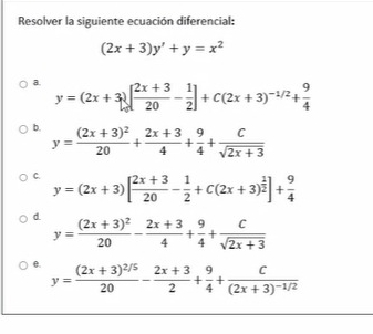 Resolver la siguiente ecuaci n diferencial: ( 2 x