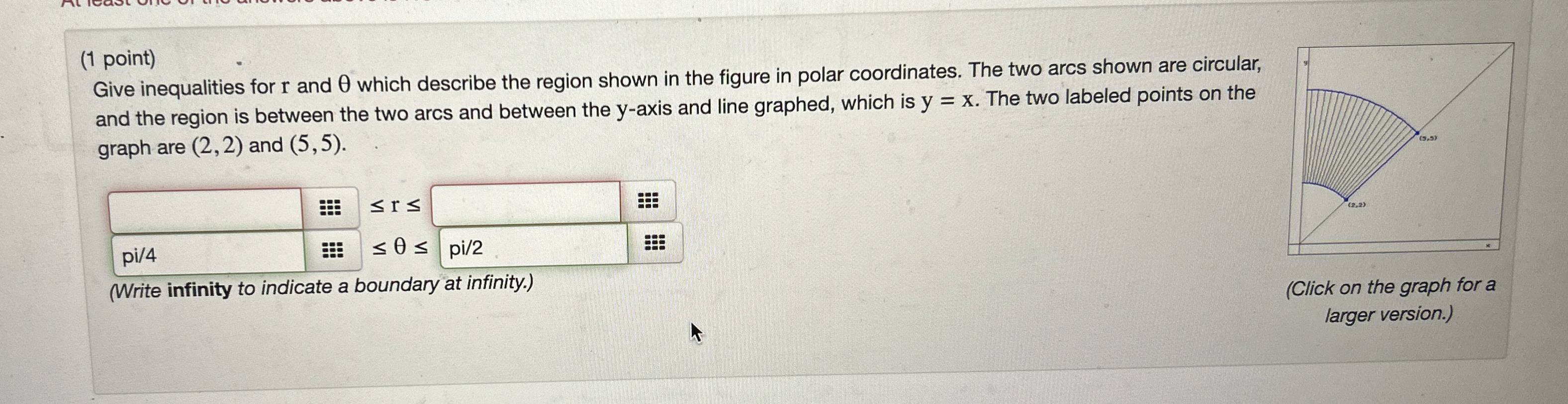 ( 1 point ) Give inequalities for r and which
