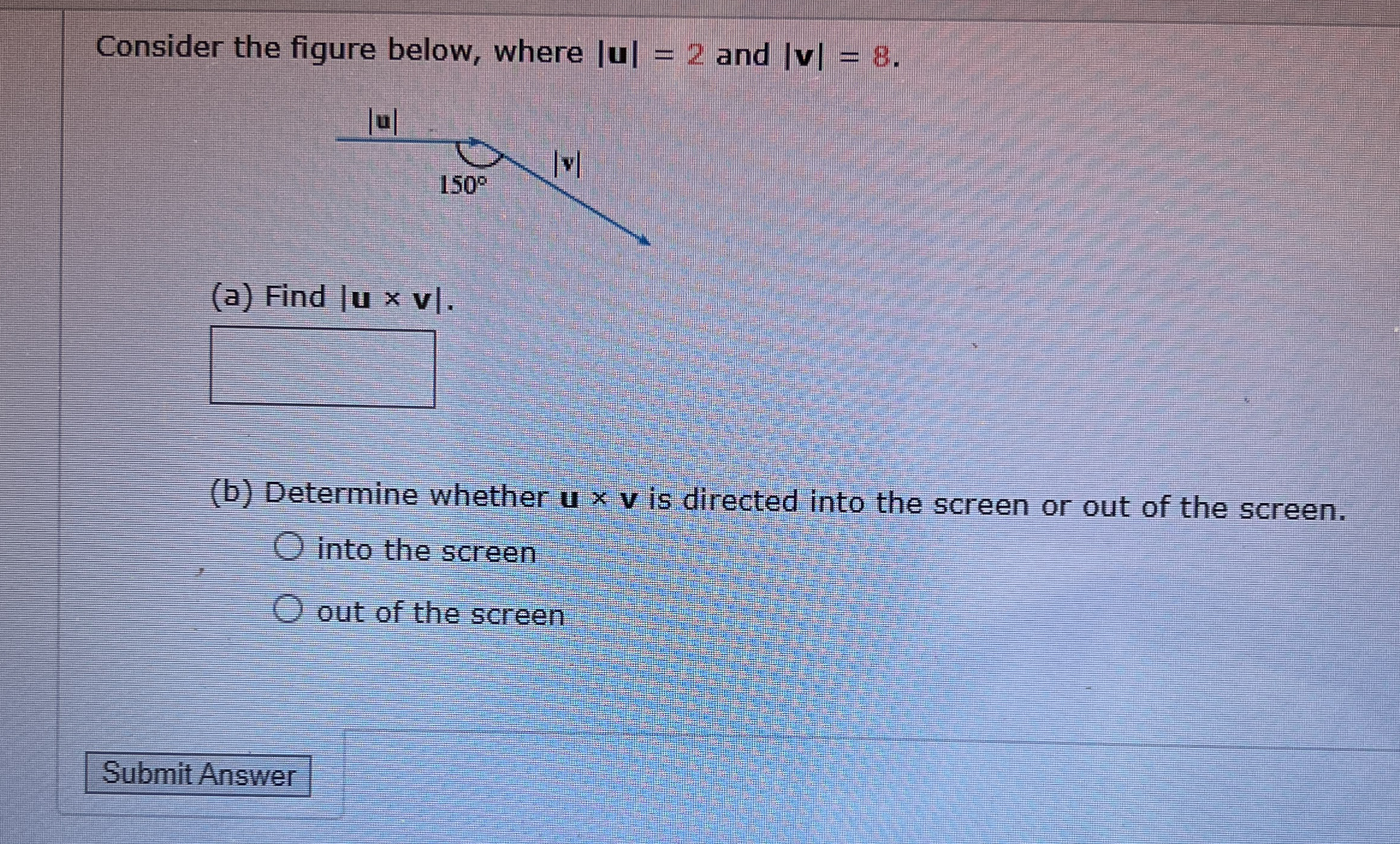 Consider the figure below, where | u | = 2 and |