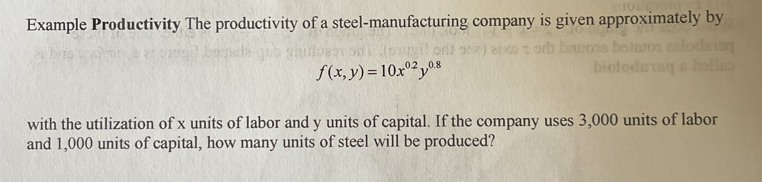 Example Productivity The productivity of a steel