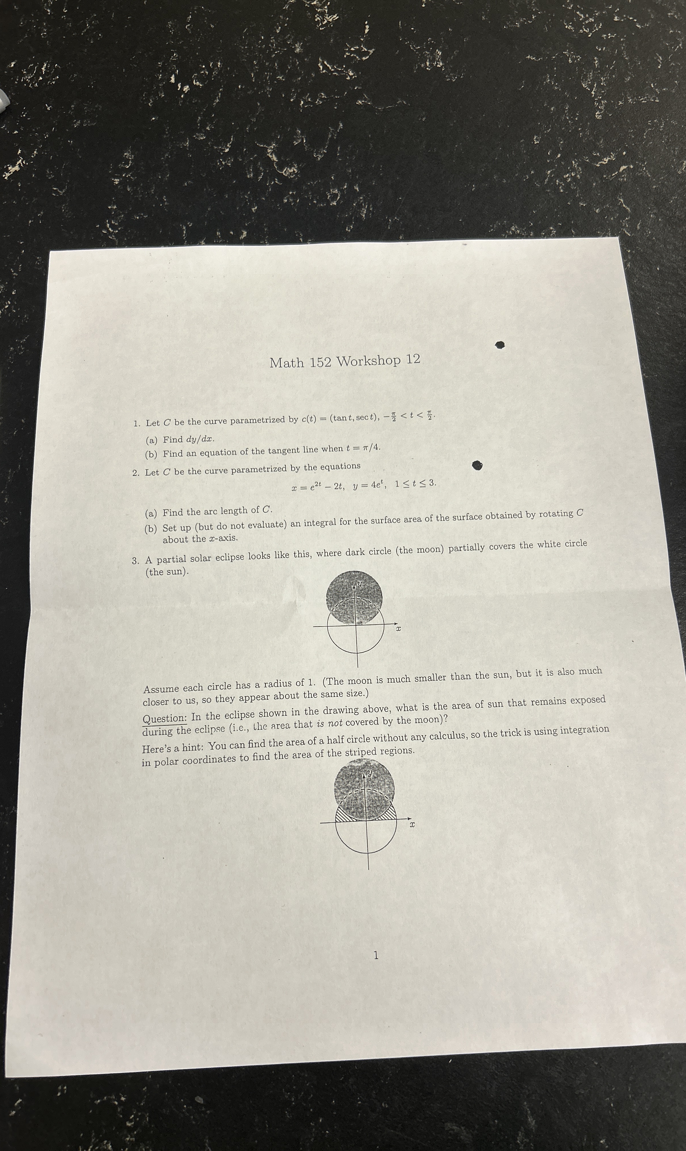 Math 1 5 2 Workshop 1 2 Let C be the curve