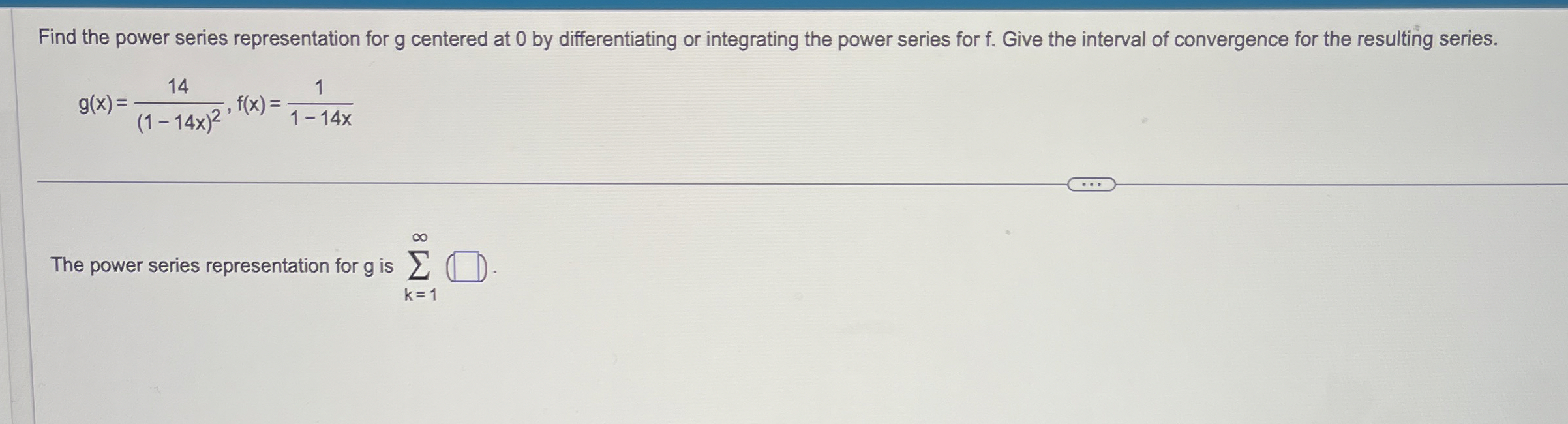 Find the power series representation for g