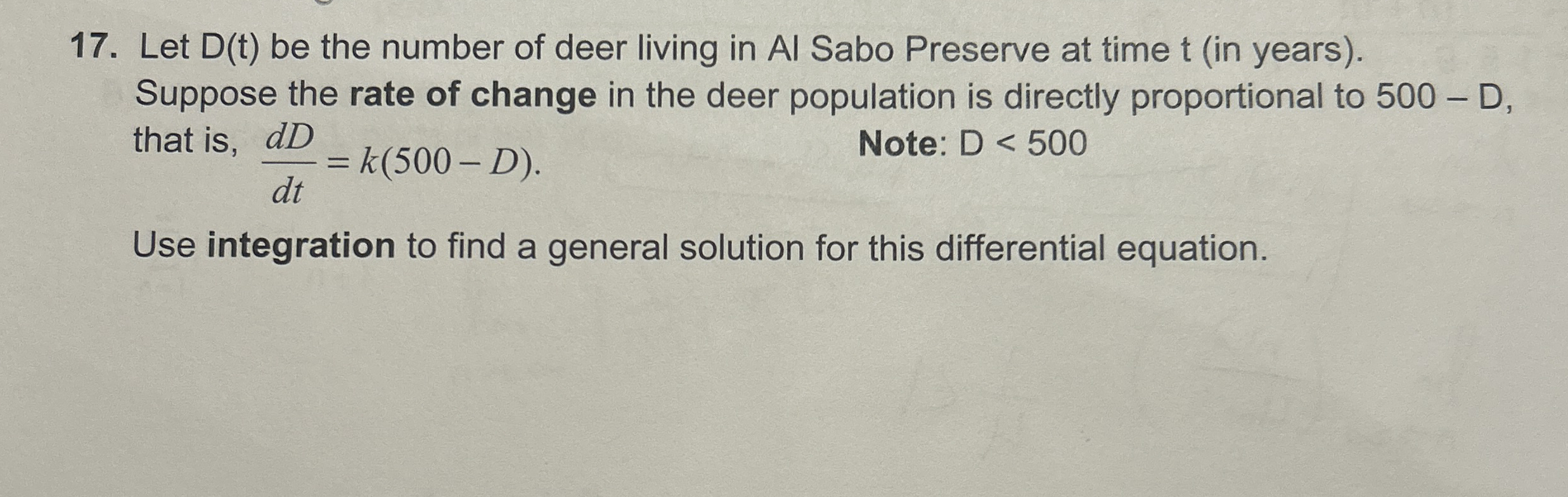 Let D ( t ) be the number of deer living in A I