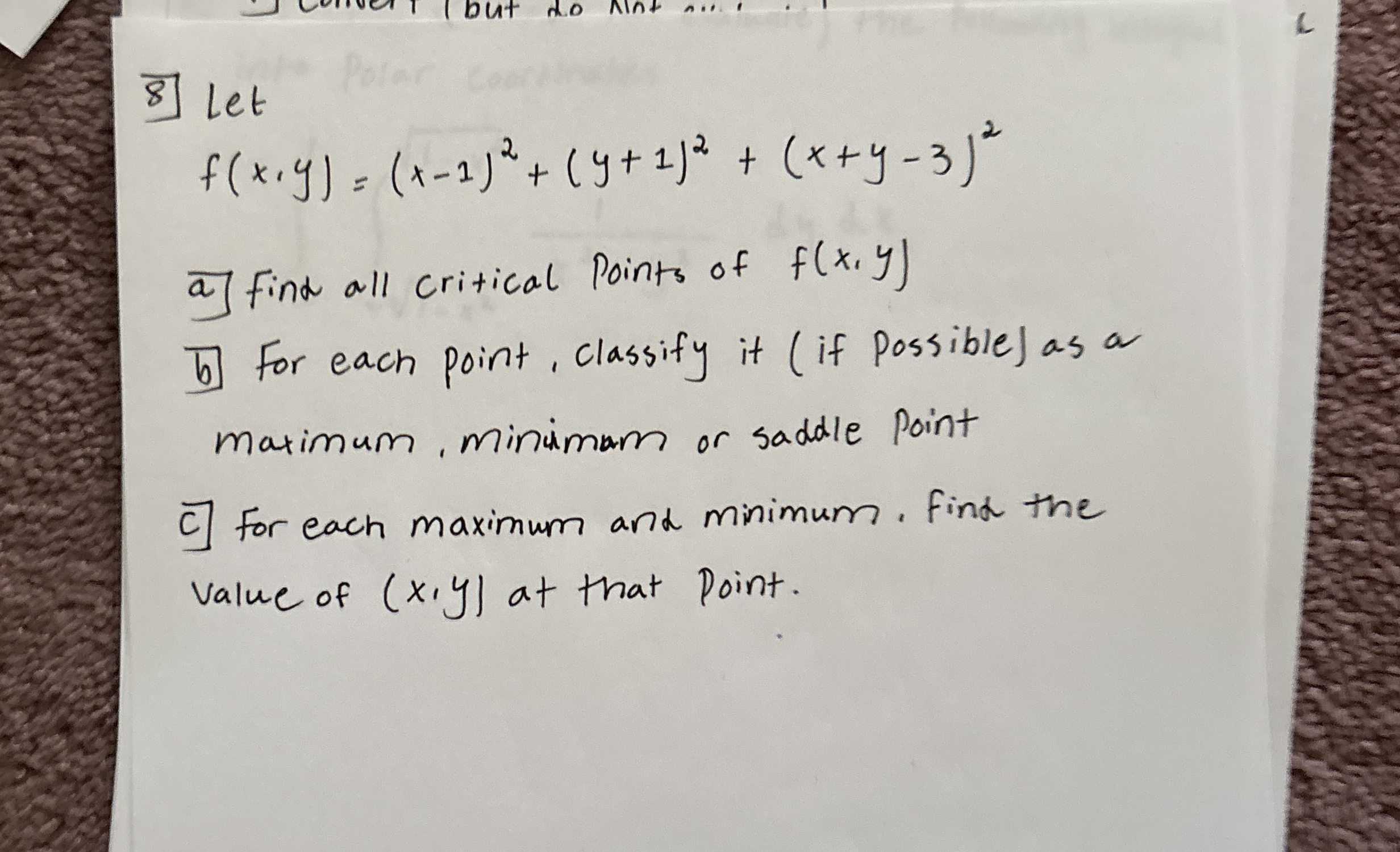 8 Let f ( x , y ) = ( x - 1 ) 2 + ( y + 1 ) 2 + (