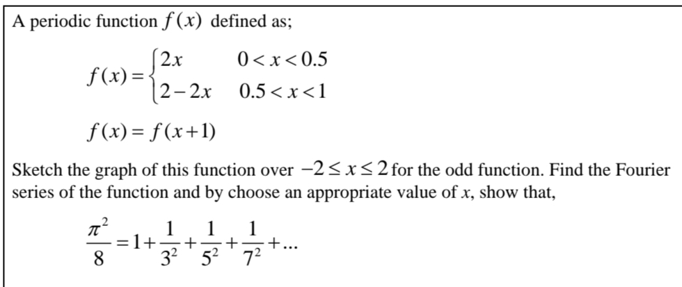 A periodic function f ( x ) defined as; - 2 x 2 x