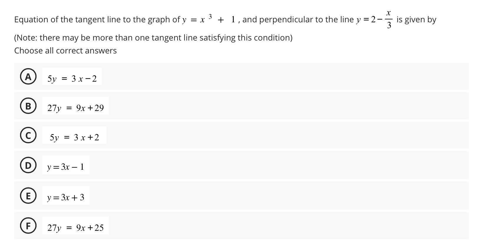 Equation of the tangent line to the graph of y =