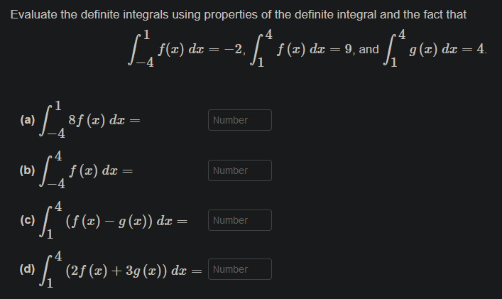 Evaluate the definite integrals using properties