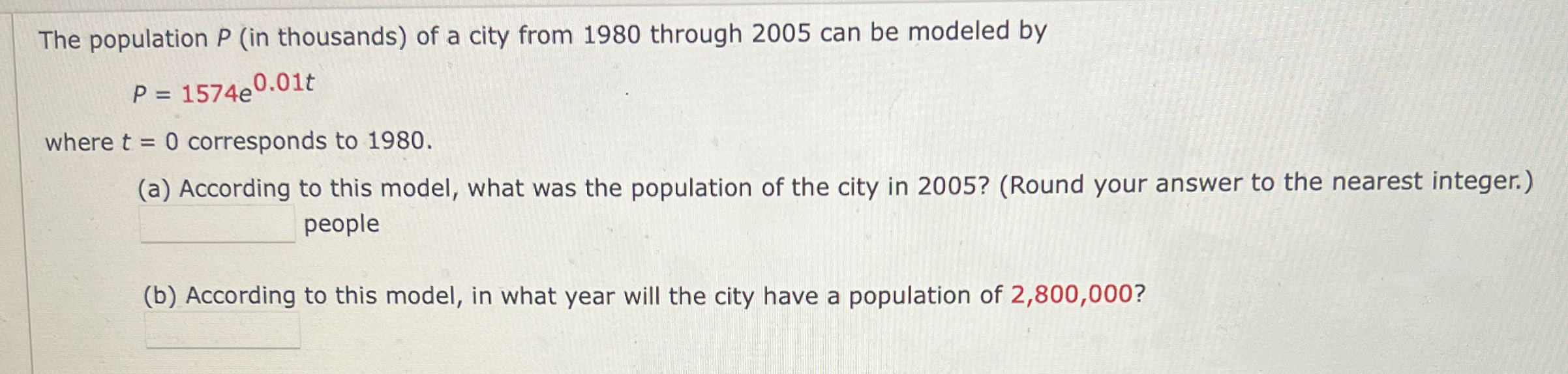 The population P ( in thousands ) of a city from