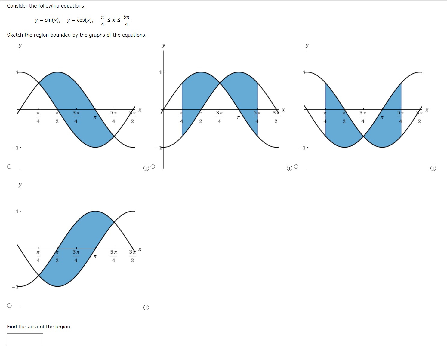 Consider the following equations. y = sin ( x ) ,