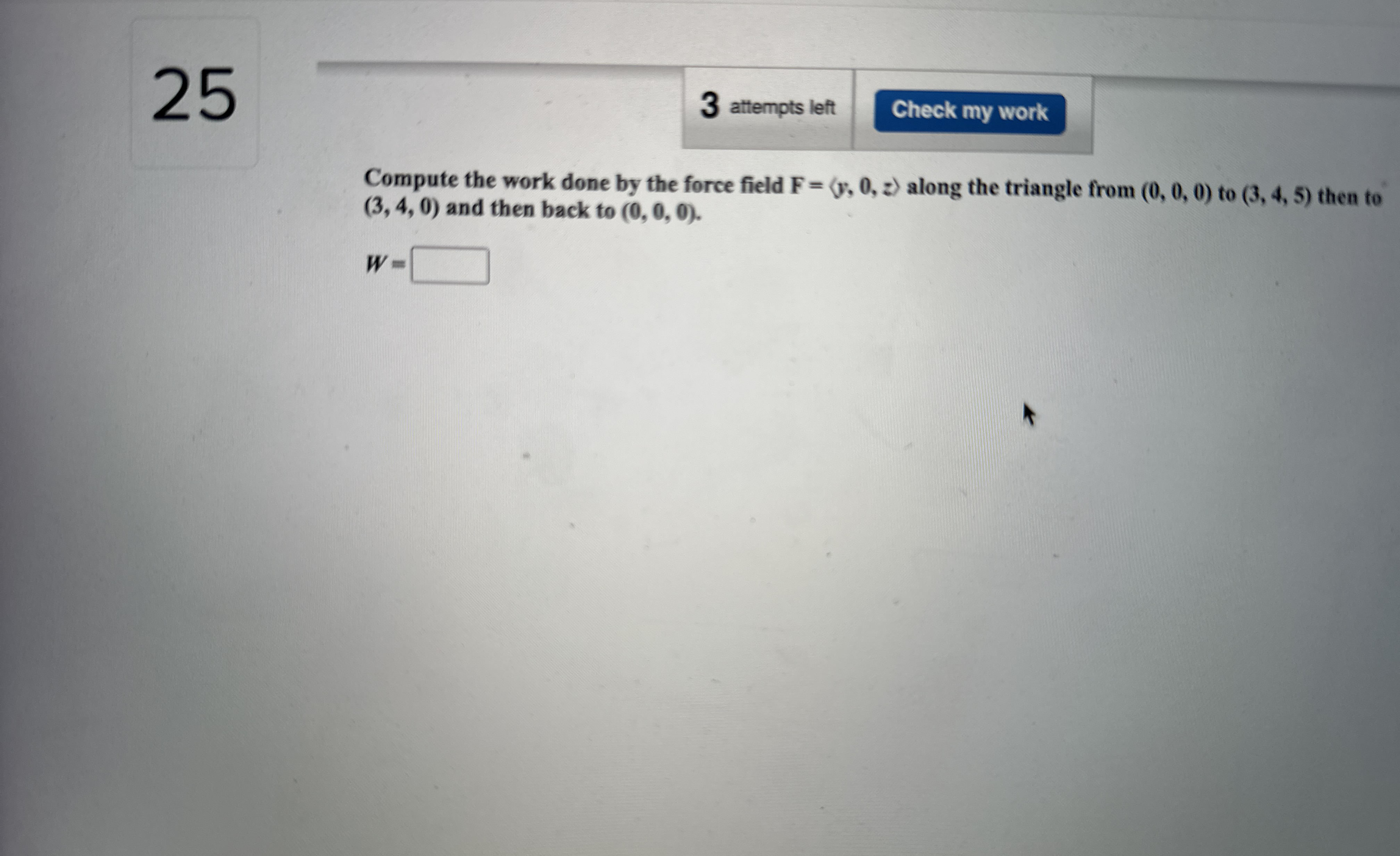 2 5 3 attempts left Compute the work done by the