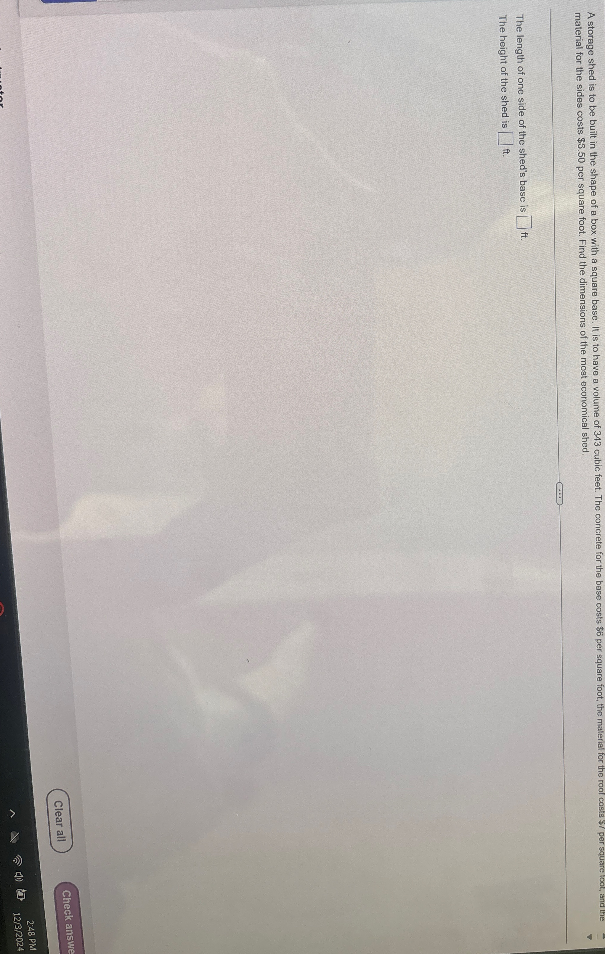 1 3 . a storage shed is to be built in the shape