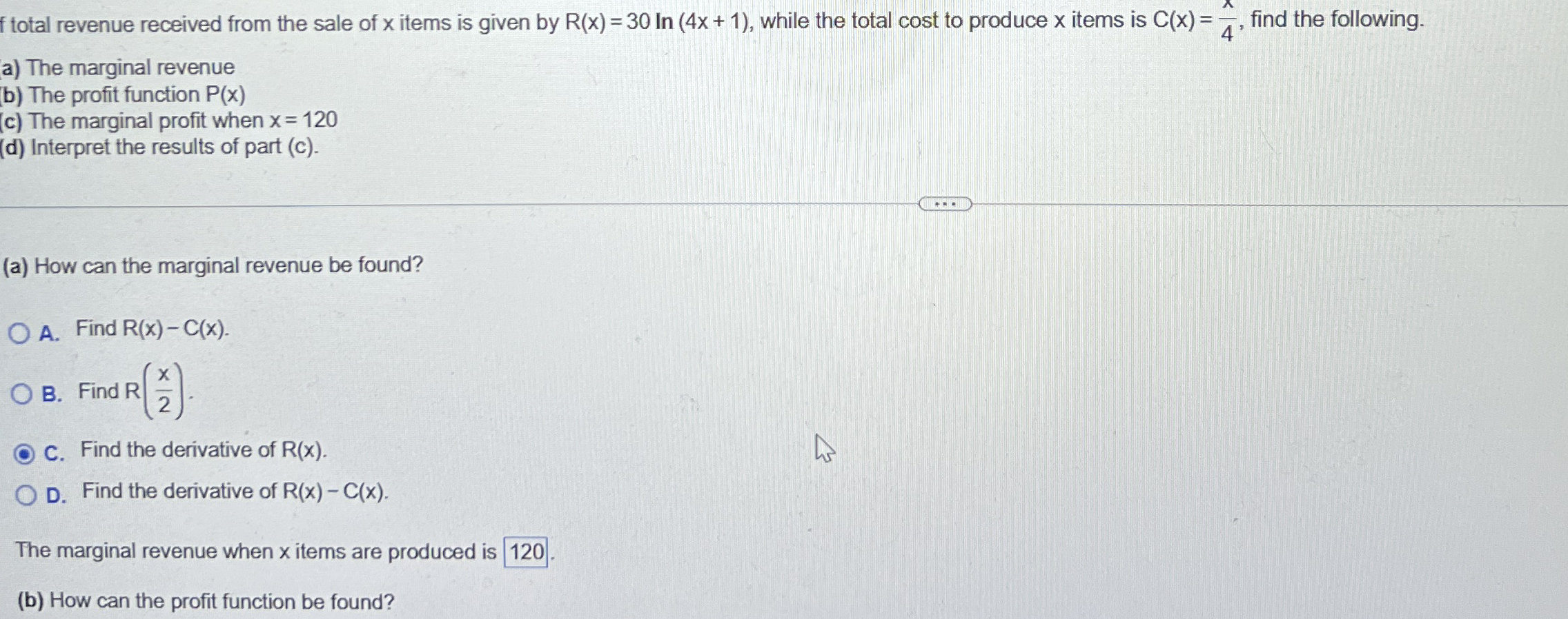 f total revenue received from the sale of x items