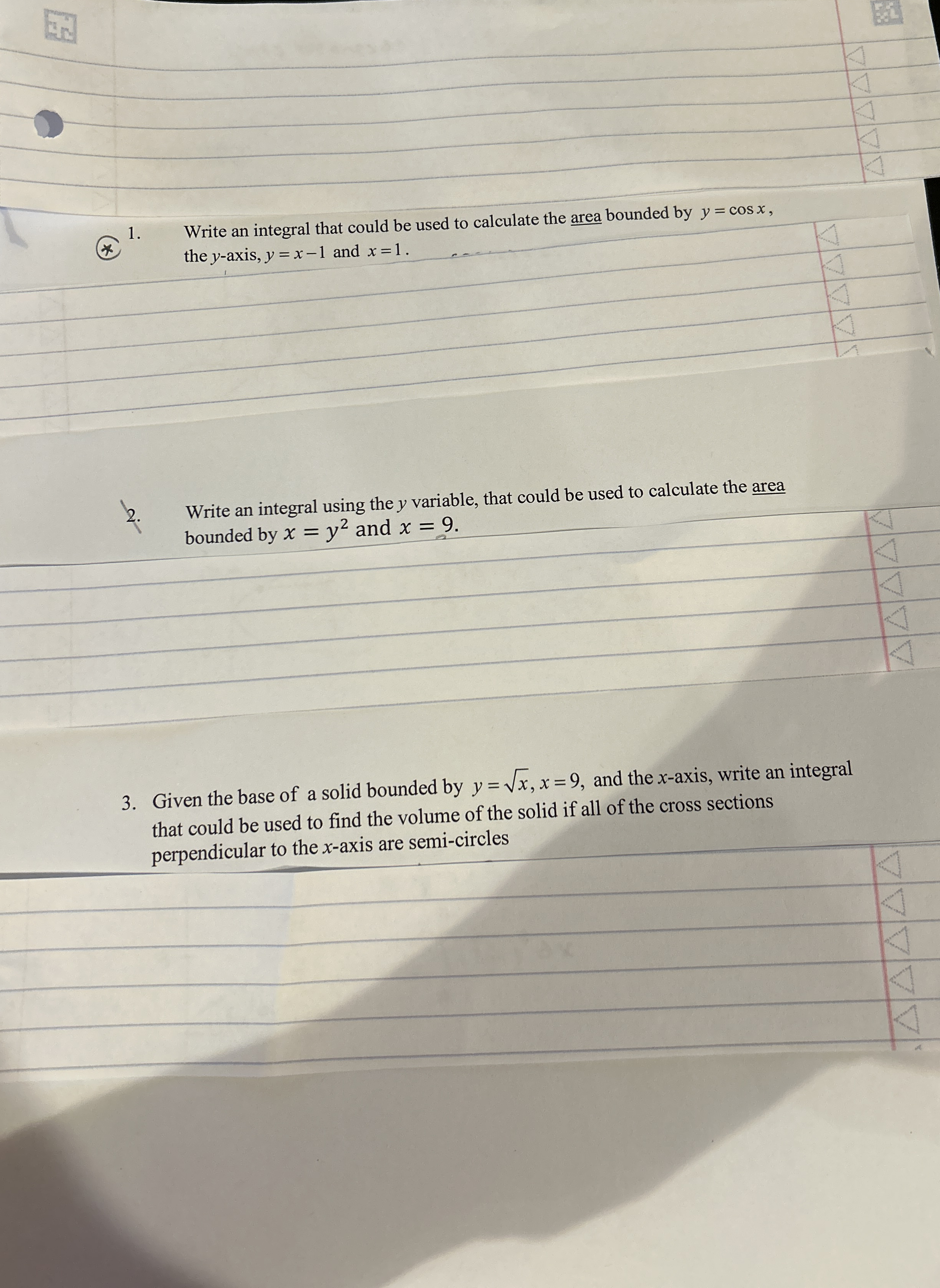 Write an integral that could be used to calculate
