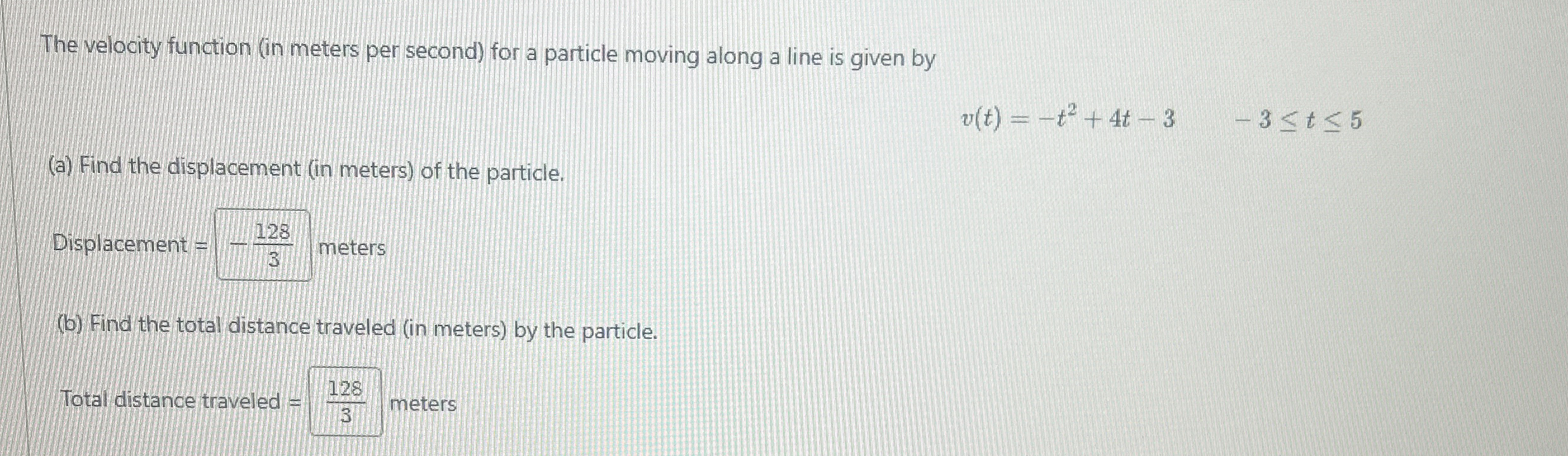 The velocity function ( in meters per second )