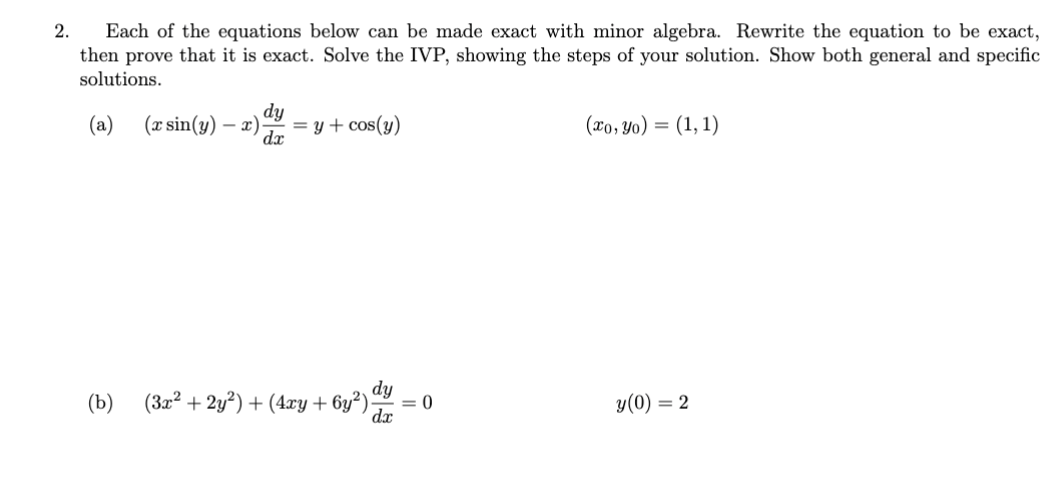 Each of the equations below can be made exact