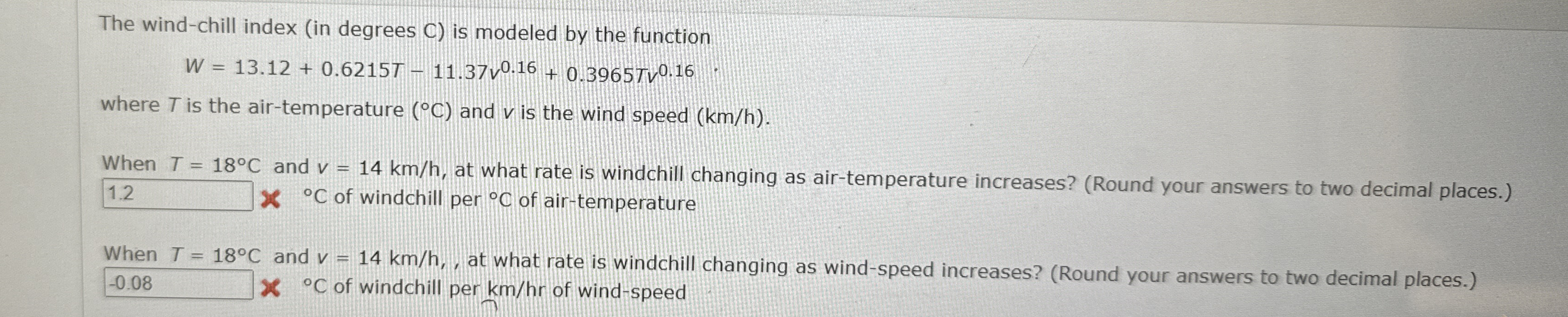 The wind - chill index ( in degrees C ) is