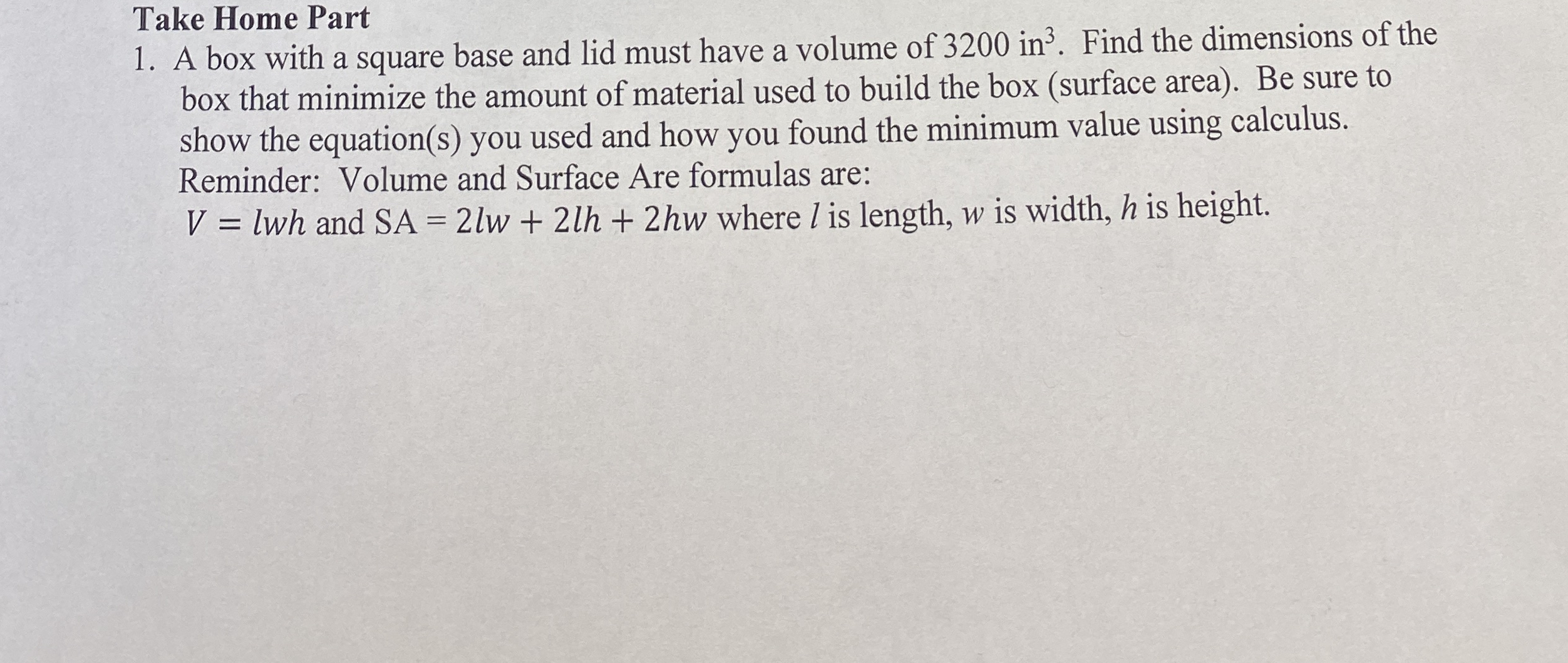 Take Home Part A box with a square base and lid