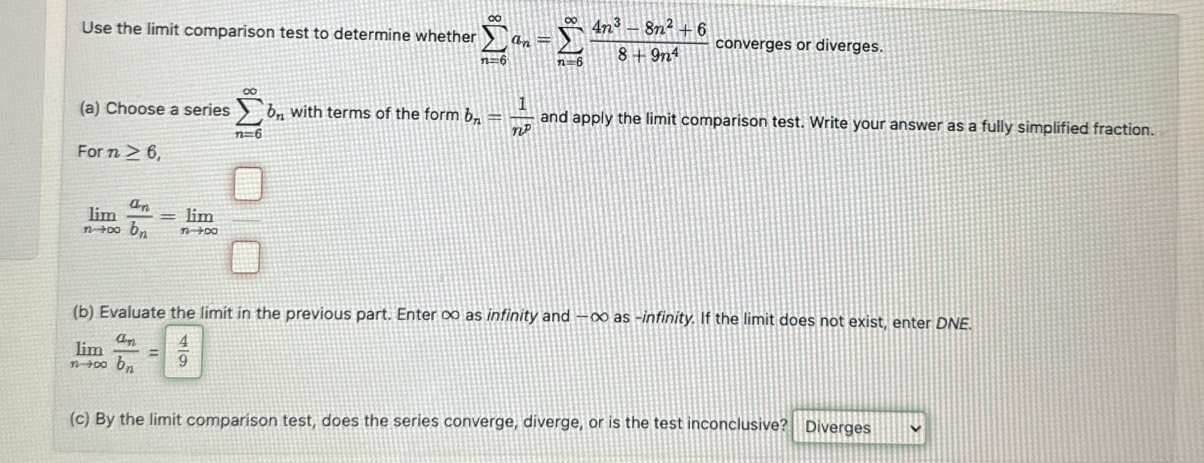 Use the limit comparison test to determine
