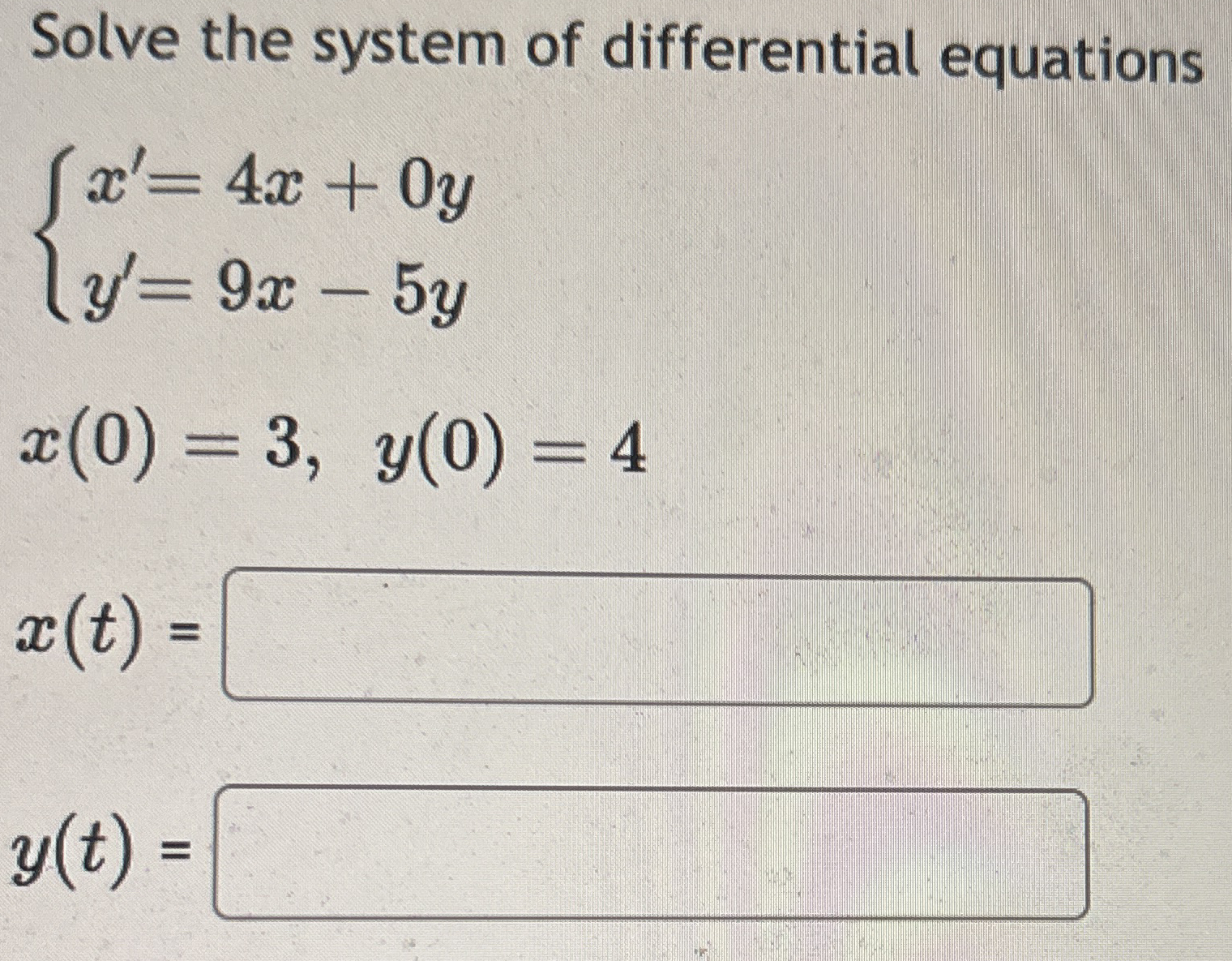 Solve the system of differential equations { x '