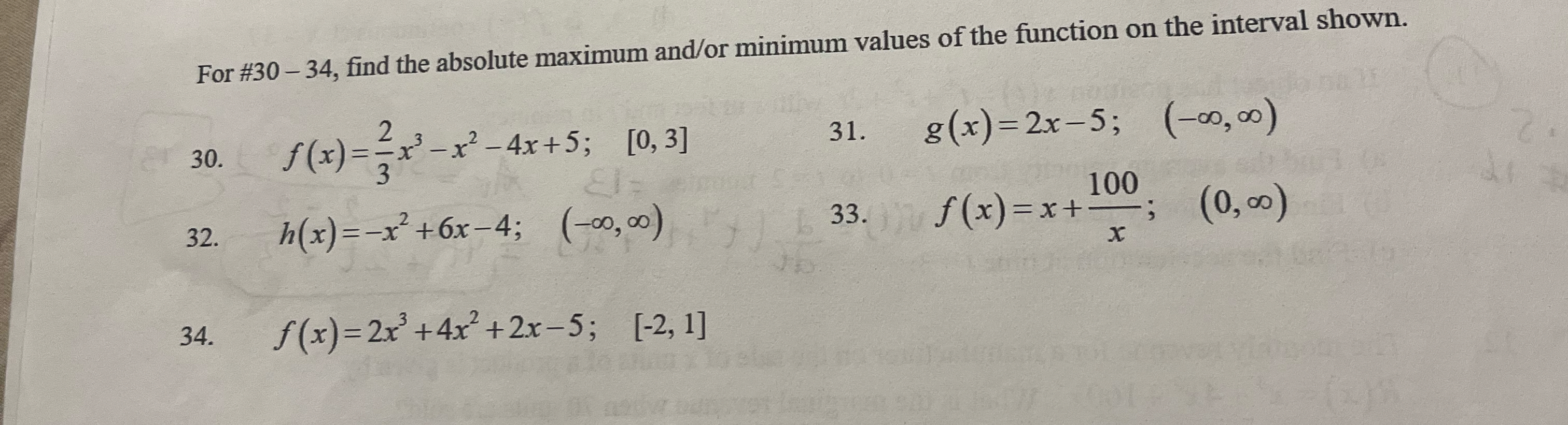 For # 3 0 - 3 4 , find the absolute maximum and /