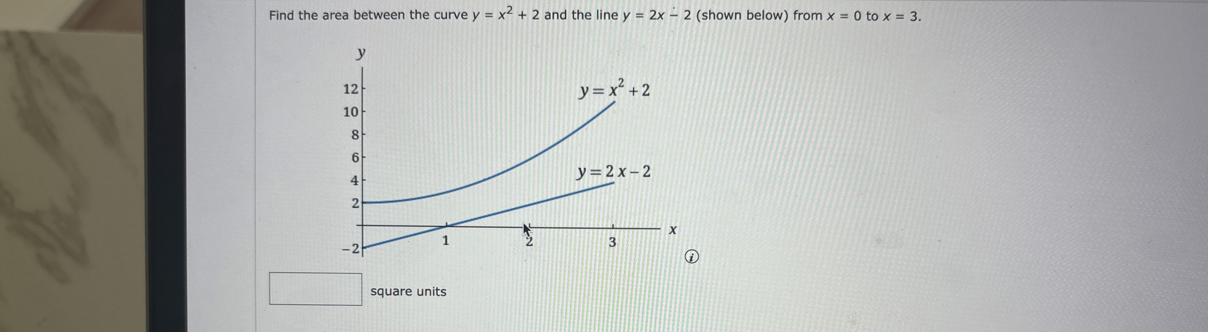 Find the area between the curve y = x 2 + 2 and