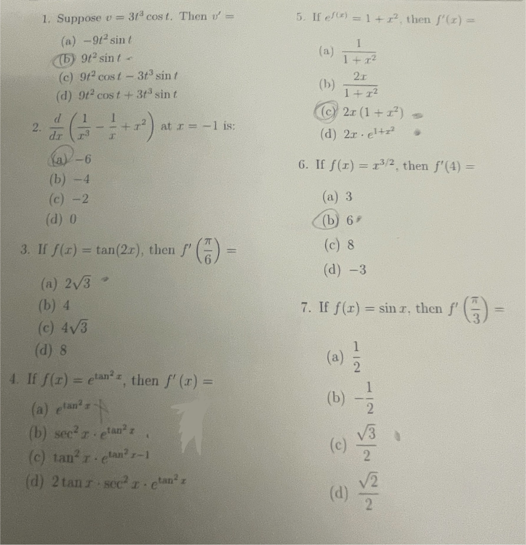 Suppose v = 3 t 3 c o s t . Then v ' = If e f ( x