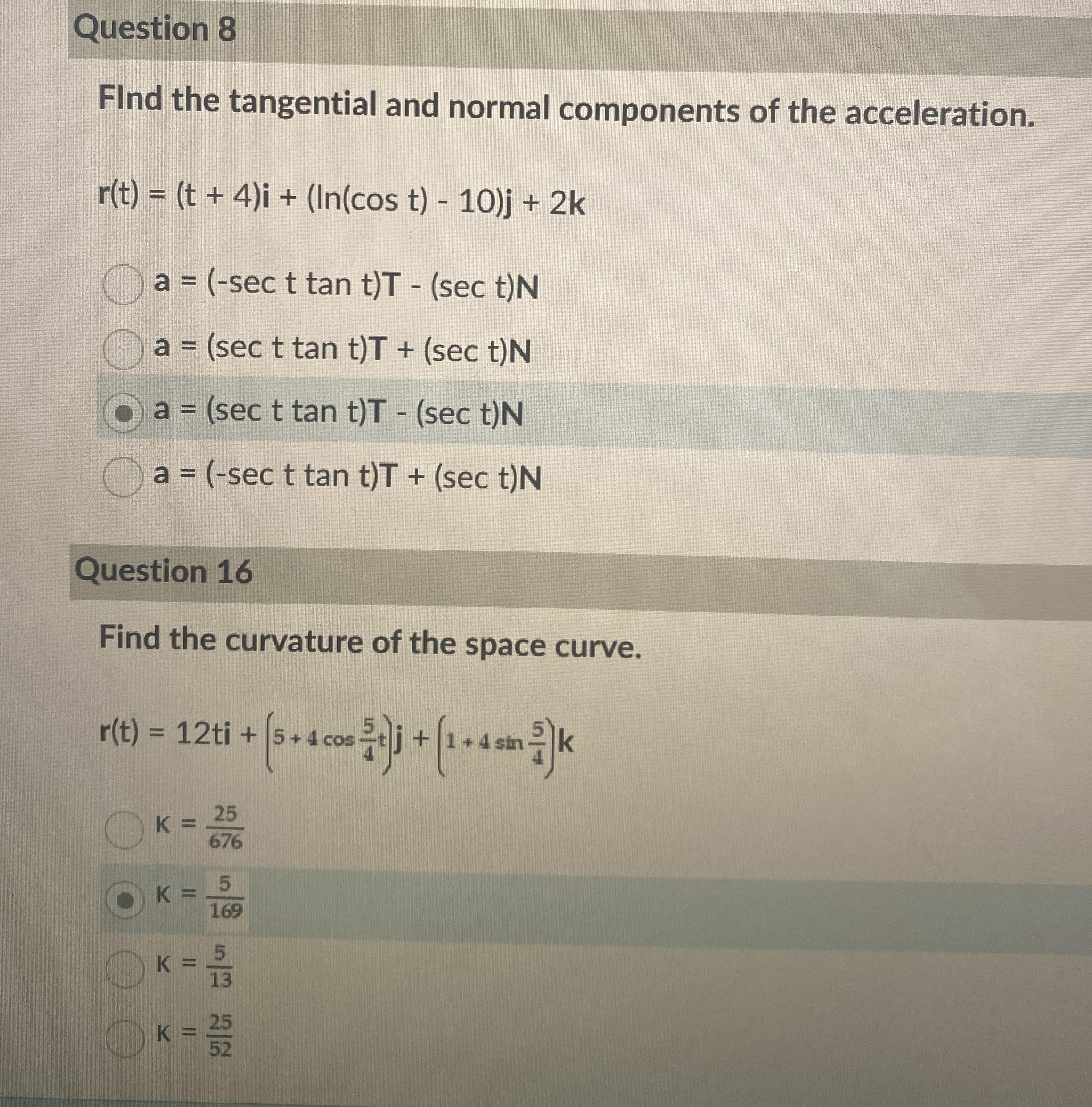 Question 8 FInd the tangential and normal