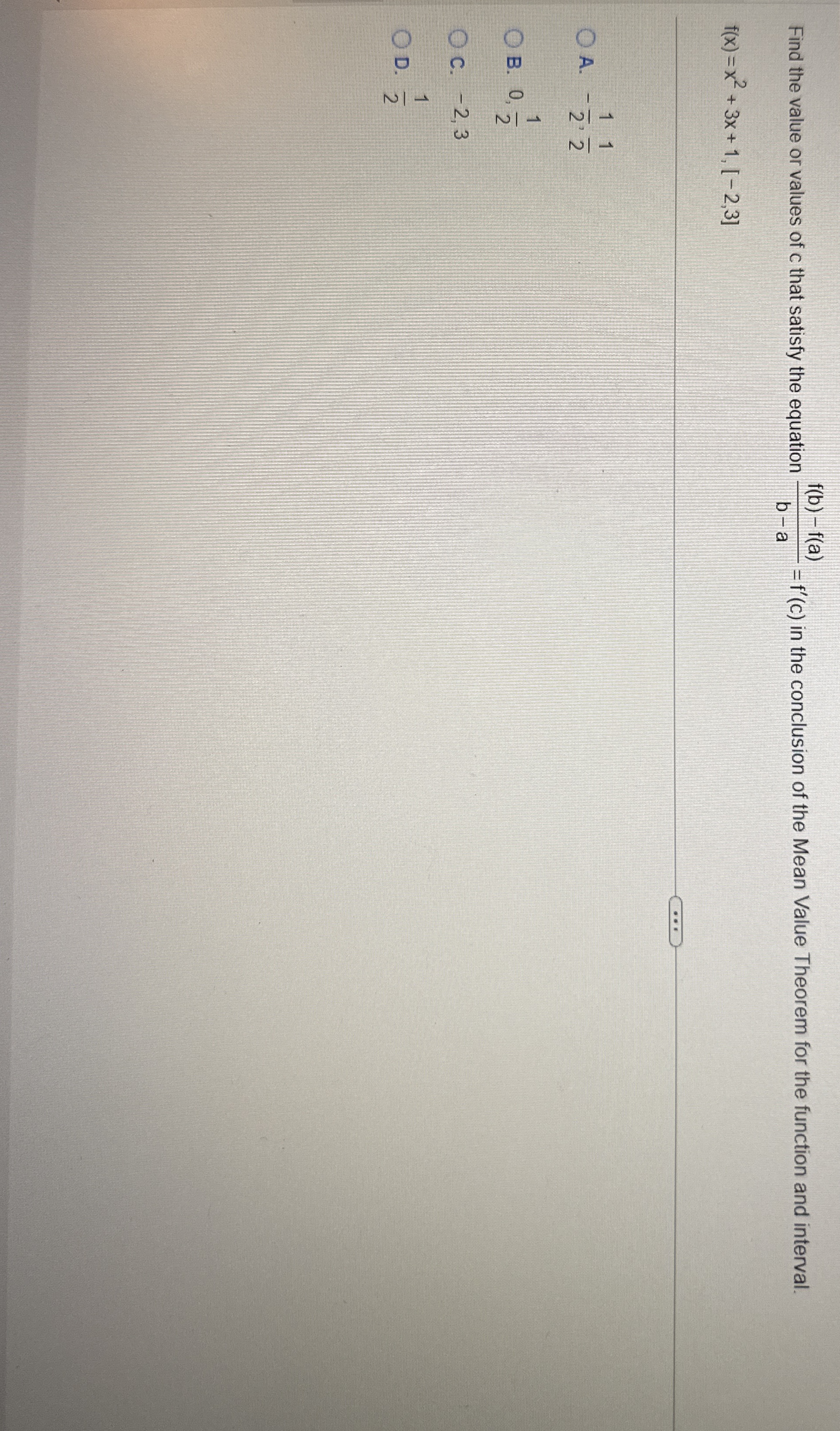 Find the value or values of c that satisfy the