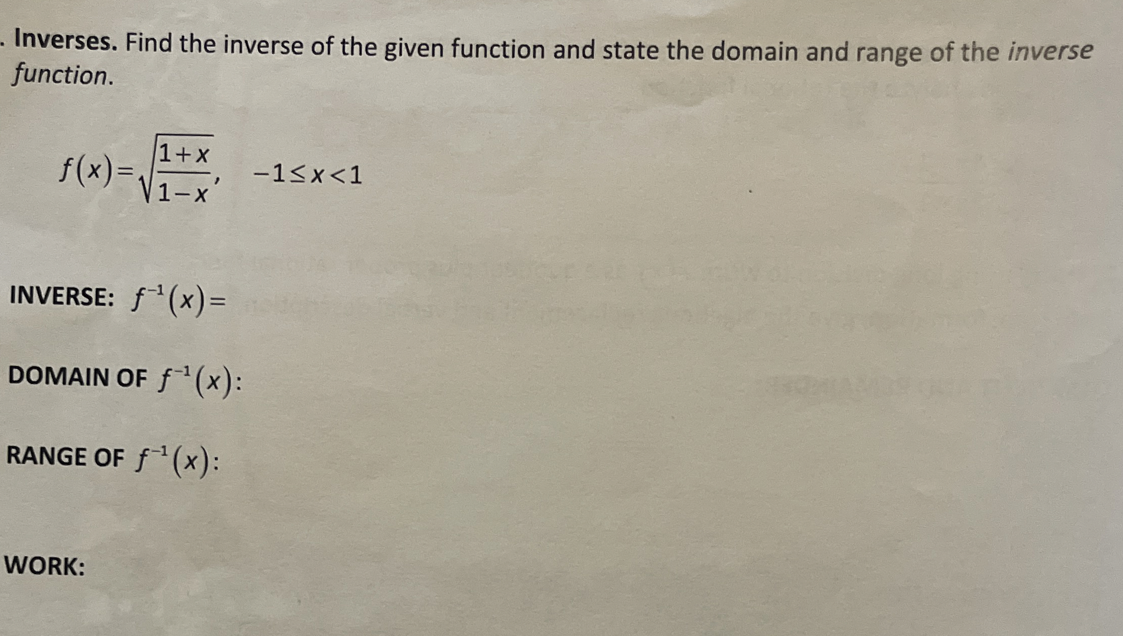 Inverses. Find the inverse of the given function