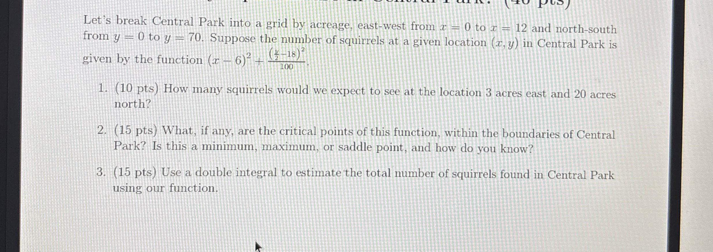 Let's break Central Park into a grid by acreage,