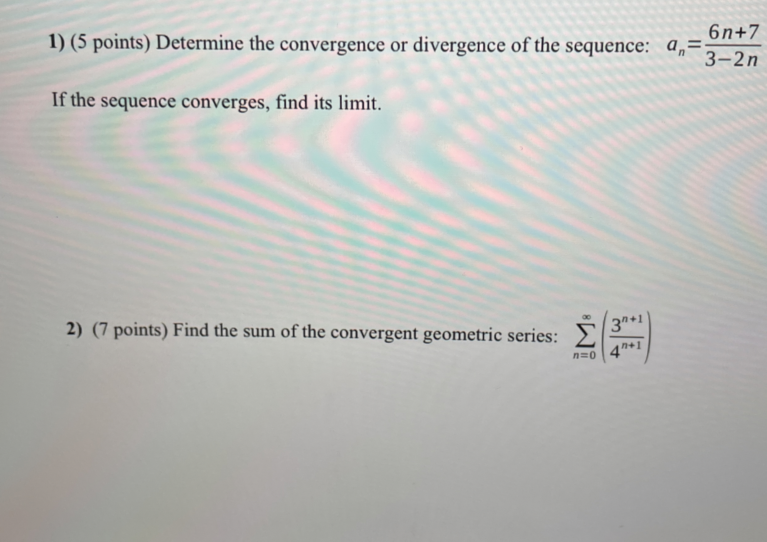 ( 5 points ) Determine the convergence or