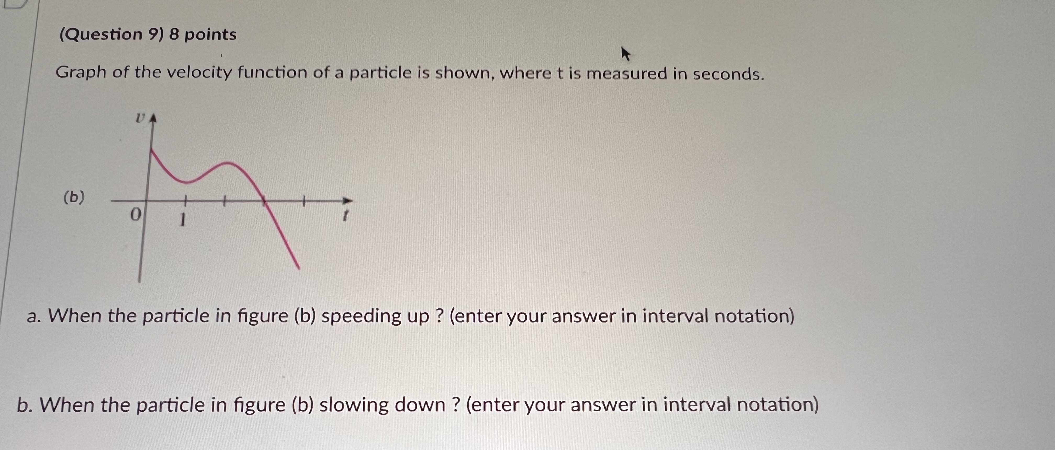 ( Question 9 ) 8 points Graph of the velocity