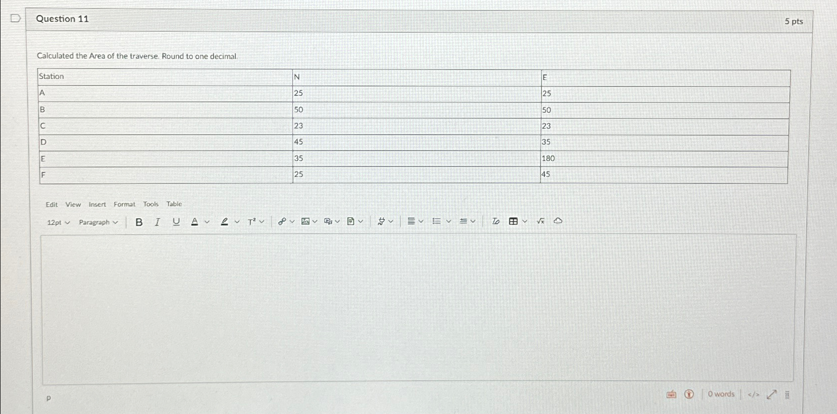 Question 1 1 5 p t s Calculated the Area of the