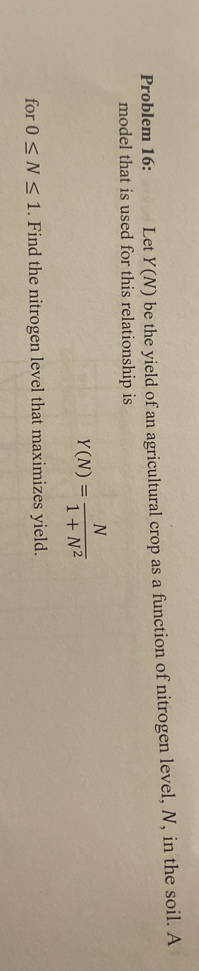 Problem 1 6 : Let Y ( N ) be the yield of an