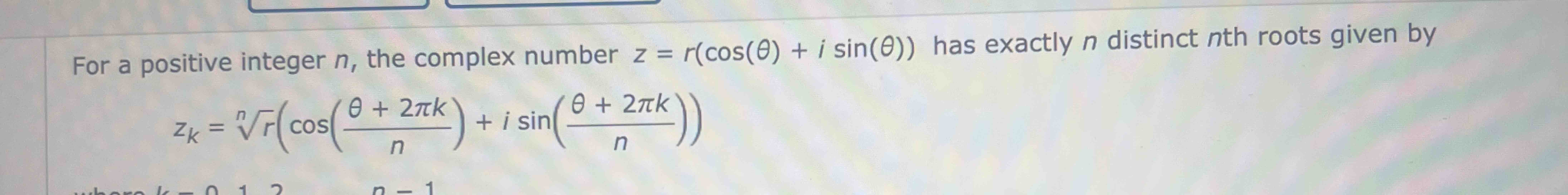 For a positive integer n , the complex number z =