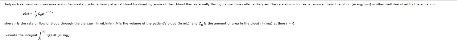u ( t ) = ( r ) / ( V ) c _ ( 0 ) e ^ ( - r ( t )