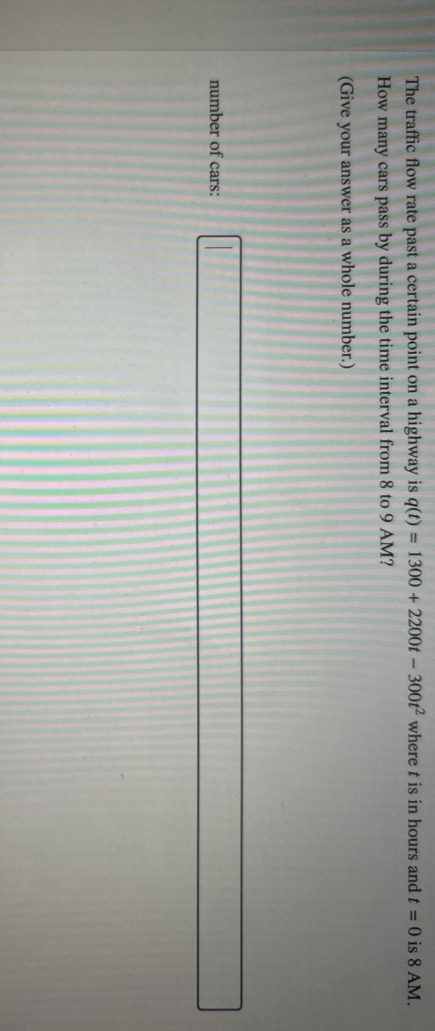 The traffic flow rate past a certain point on a