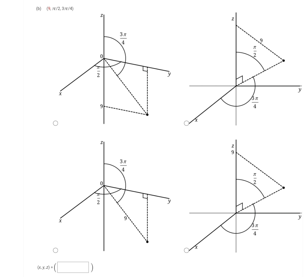 ( b ) , ( 9 , 2 , 3 4 ) ( x , y , z ) = ( , )